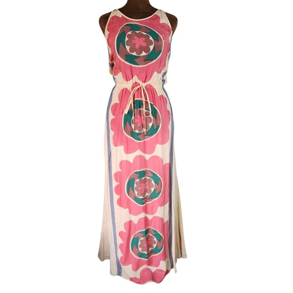 Anthropologie Dresses & Skirts - Anthropologie Anupamaa Dress Size L Silk Beige Bohemian Floral Costa Mira Maxi